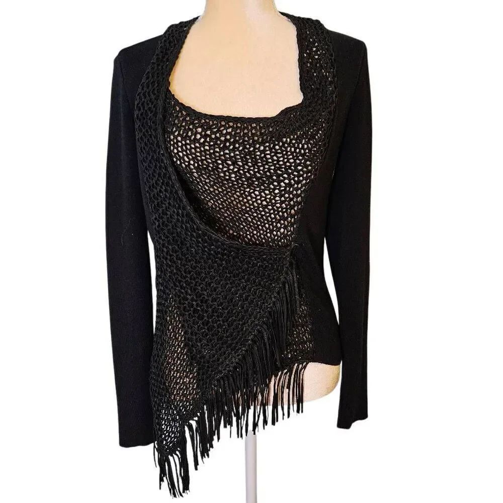 Elie Tahari black sweater with woven leather . XS. #923